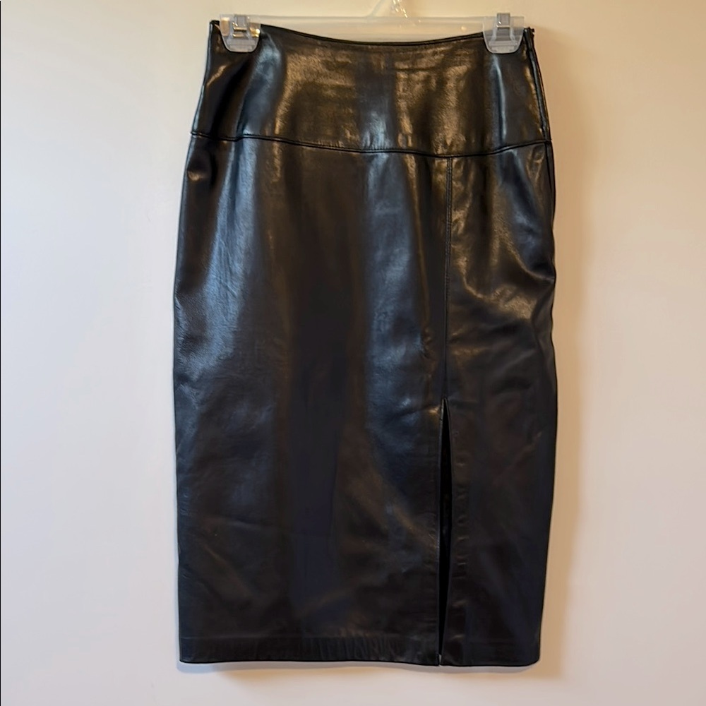 Danier Leather Black Midi Pencil Skirt with Slit